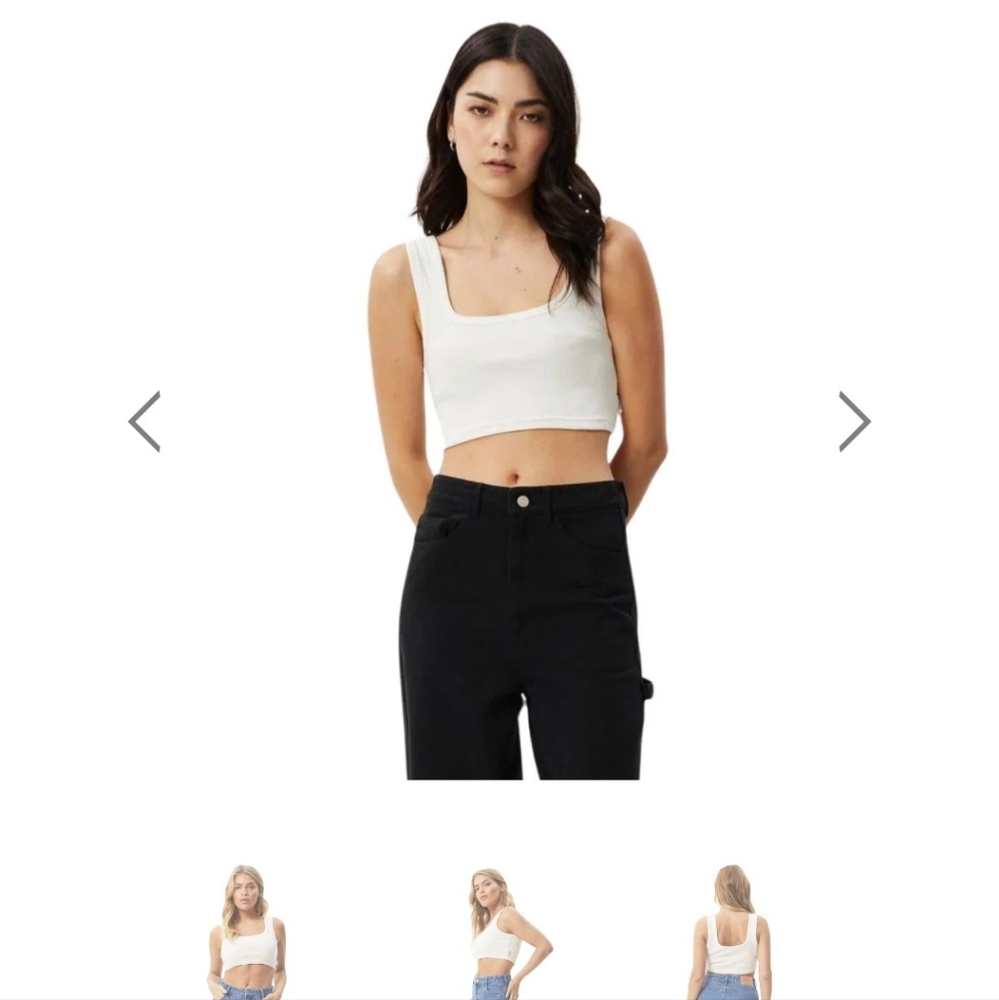 Afends White Square Neck Crop Tank Top